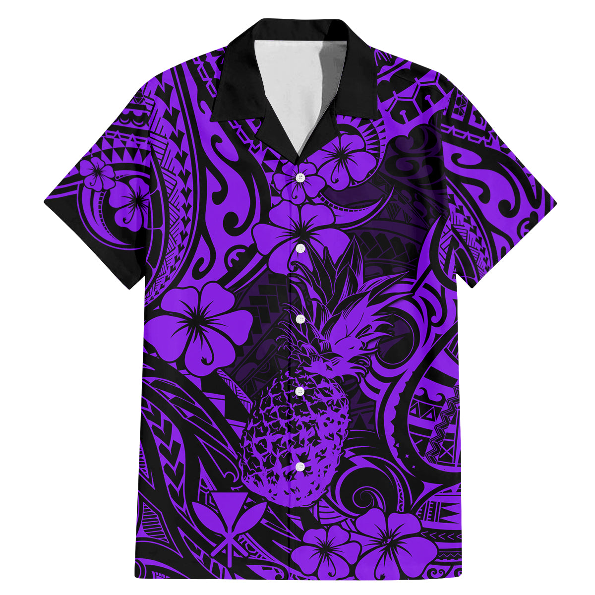 Hawaii Pineapple Family Matching Mermaid Dress and Hawaiian Shirt Polynesian Pattern Purple Version - Wonder Print Shop