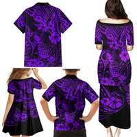 Hawaii Pineapple Family Matching Puletasi Dress and Hawaiian Shirt Polynesian Pattern Purple Version - Wonder Print Shop