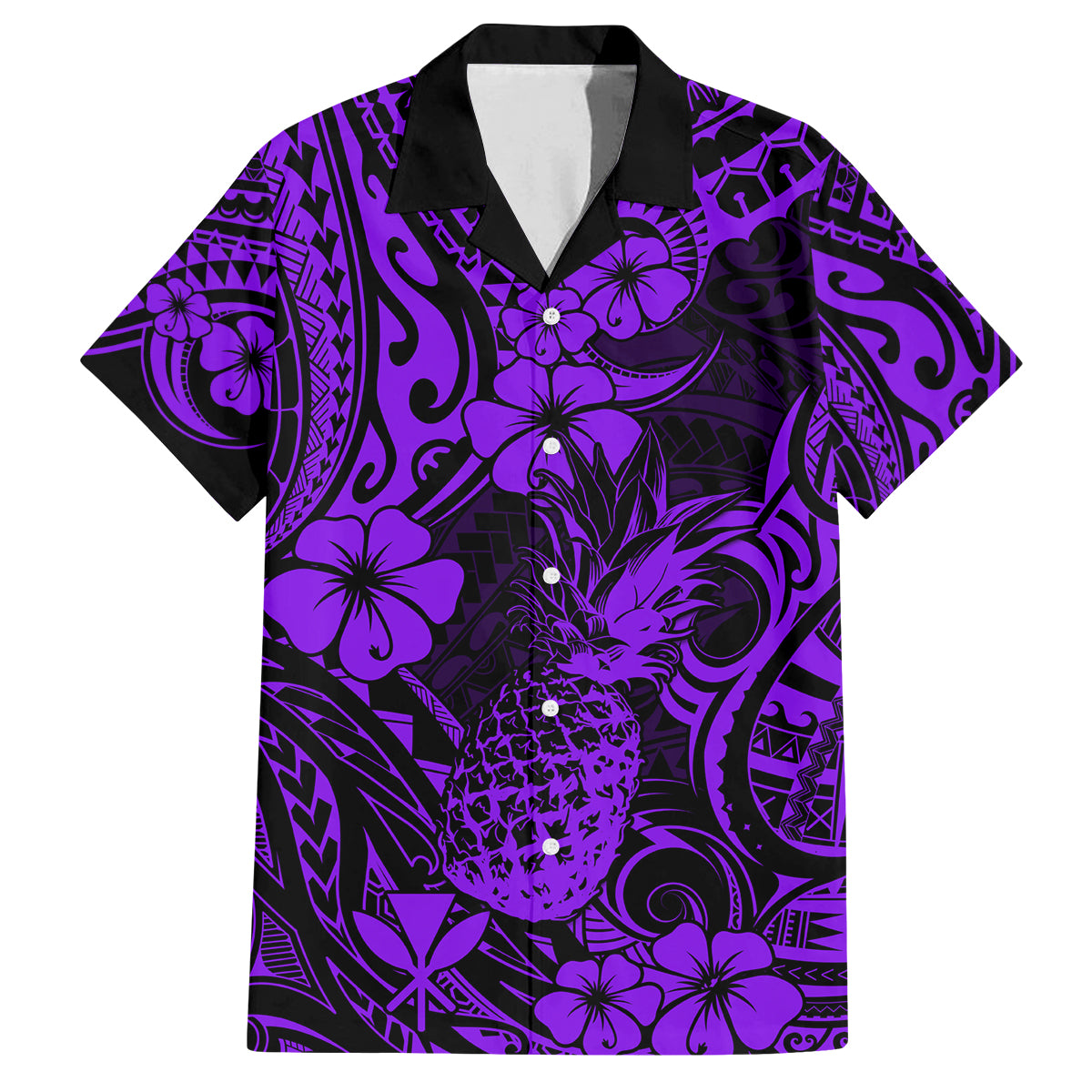 Hawaii Pineapple Family Matching Puletasi Dress and Hawaiian Shirt Polynesian Pattern Purple Version - Wonder Print Shop
