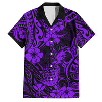 Hawaii Pineapple Family Matching Puletasi Dress and Hawaiian Shirt Polynesian Pattern Purple Version - Wonder Print Shop