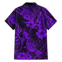 Hawaii Pineapple Family Matching Puletasi Dress and Hawaiian Shirt Polynesian Pattern Purple Version - Wonder Print Shop