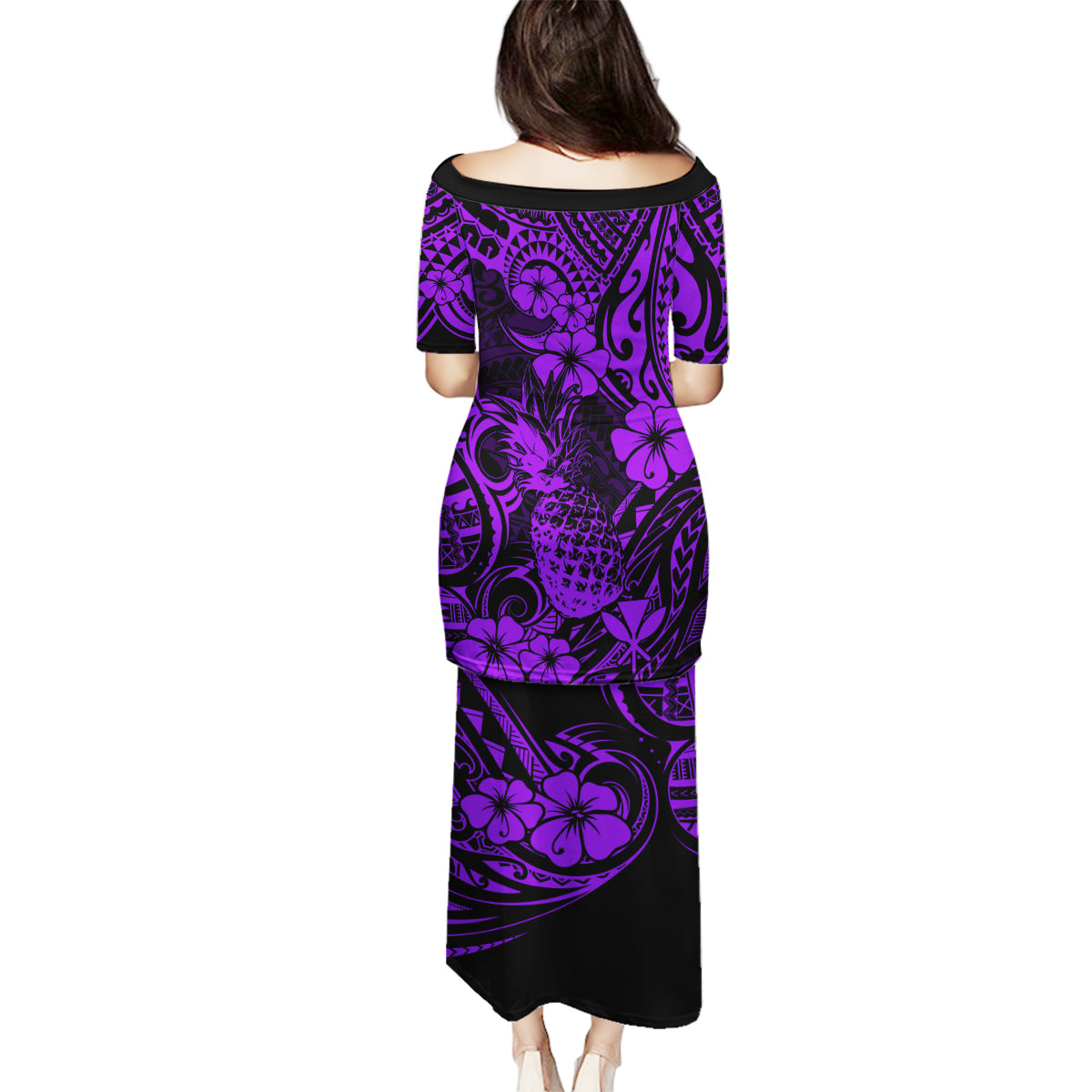 Hawaii Pineapple Family Matching Puletasi Dress and Hawaiian Shirt Polynesian Pattern Purple Version - Wonder Print Shop