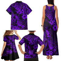 Hawaii Pineapple Family Matching Tank Maxi Dress and Hawaiian Shirt Polynesian Pattern Purple Version - Wonder Print Shop