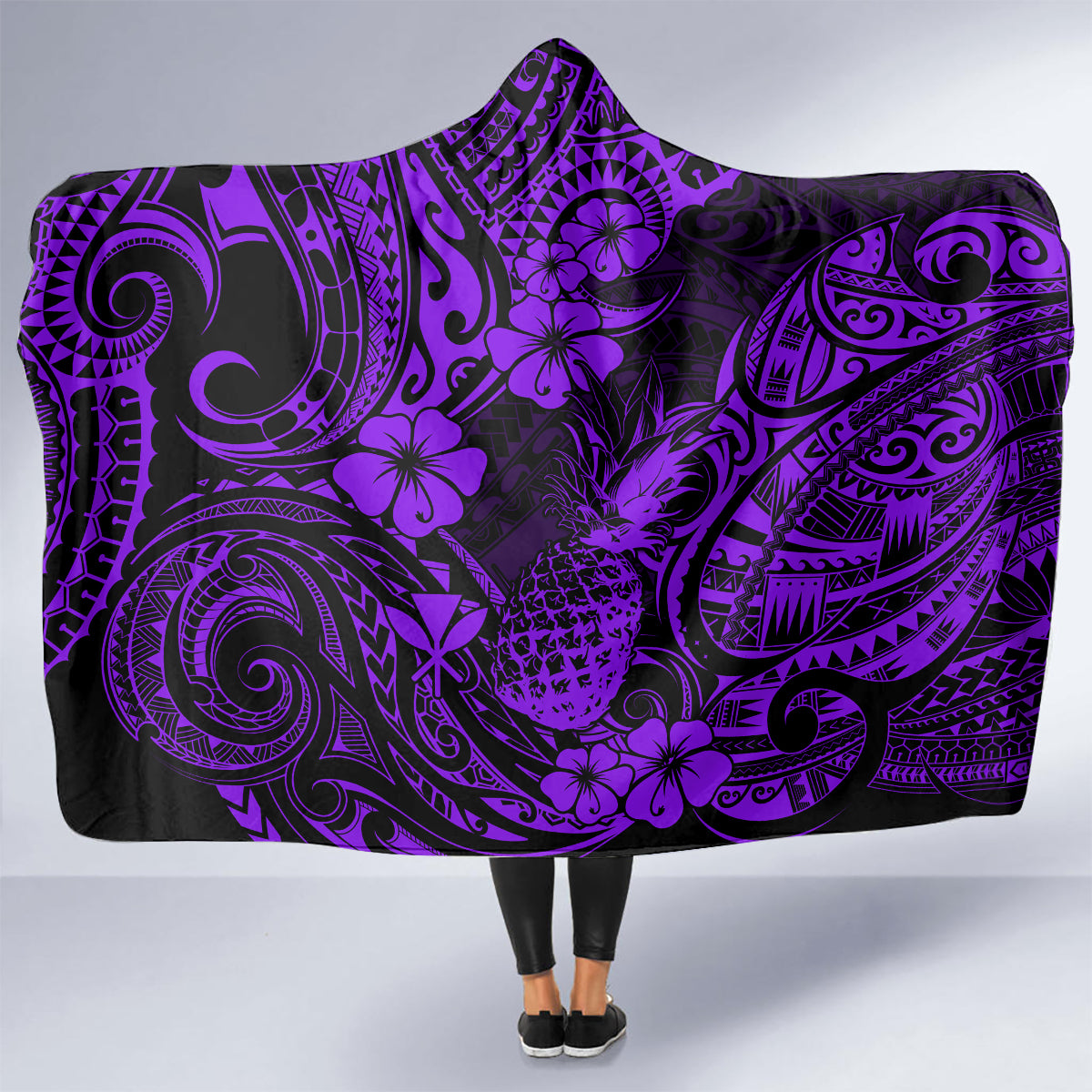 hawaii-pineapple-hooded-blanket-polynesian-pattern-purple-version