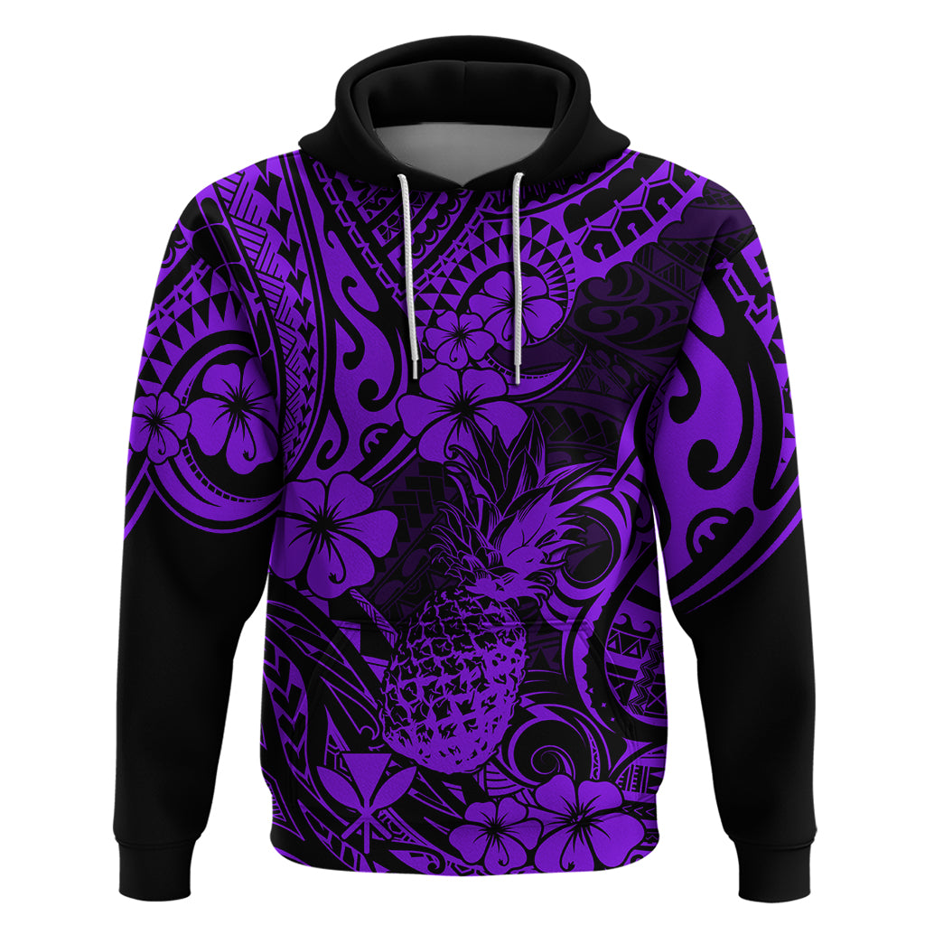 Hawaii Pineapple Hoodie Polynesian Pattern Purple Version - Wonder Print Shop