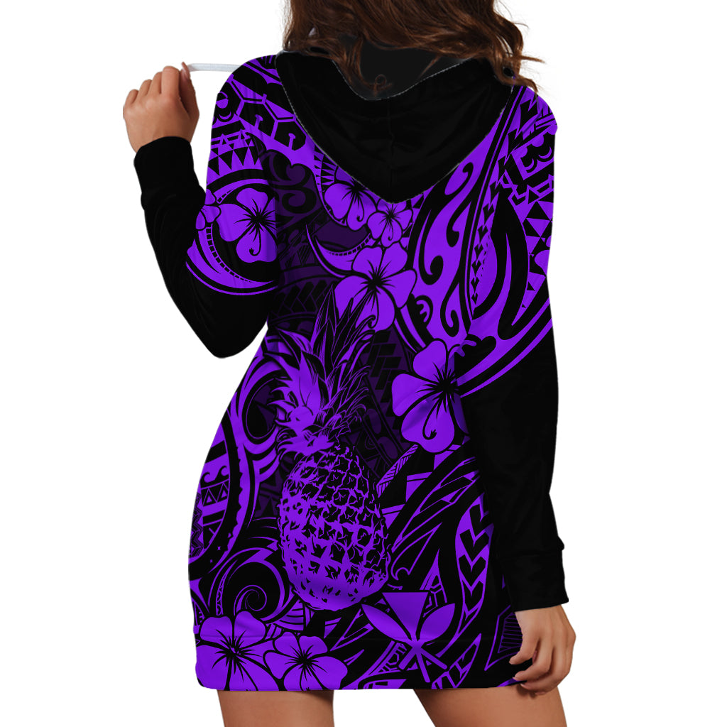 Hawaii Pineapple Hoodie Dress Polynesian Pattern Purple Version - Wonder Print Shop
