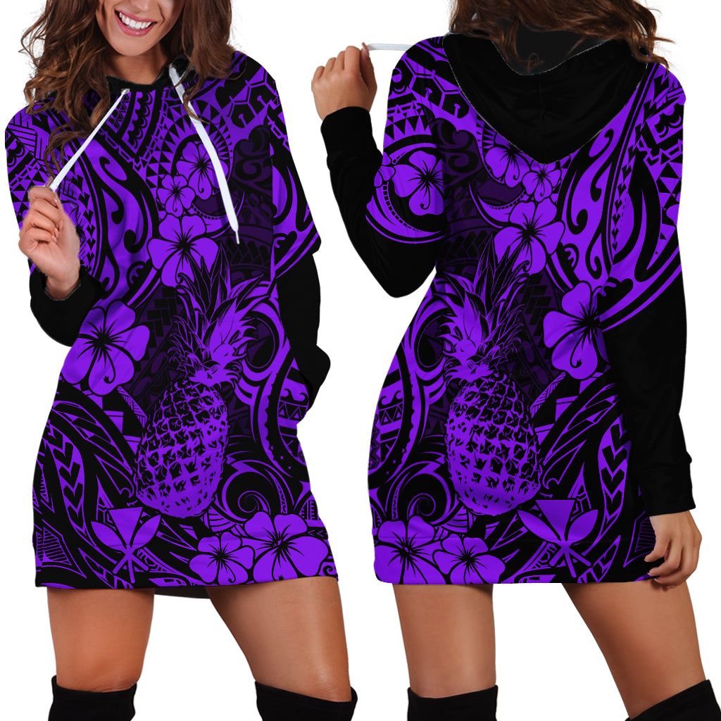 Hawaii Pineapple Hoodie Dress Polynesian Pattern Purple Version - Wonder Print Shop