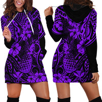 Hawaii Pineapple Hoodie Dress Polynesian Pattern Purple Version - Wonder Print Shop