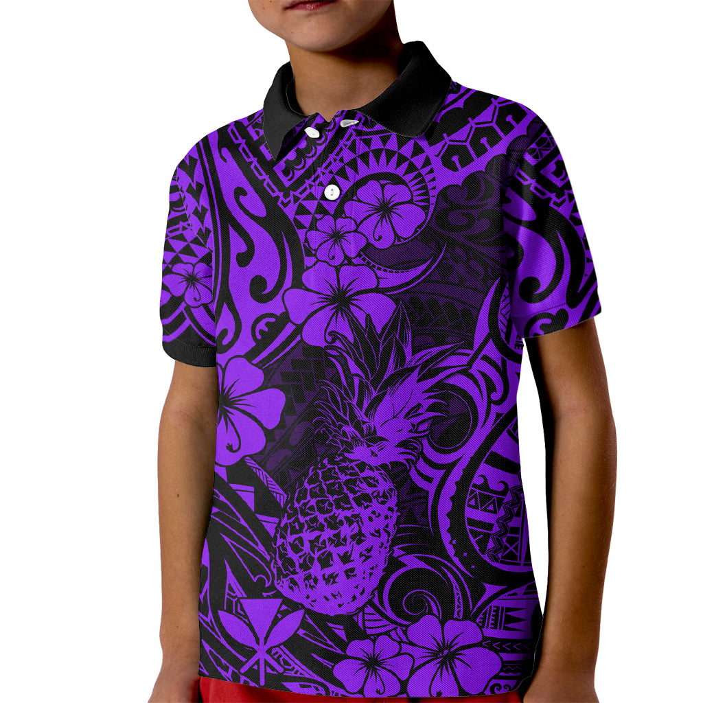 Hawaii Pineapple Kid Polo Shirt Polynesian Pattern Purple Version - Wonder Print Shop