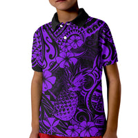 Hawaii Pineapple Kid Polo Shirt Polynesian Pattern Purple Version - Wonder Print Shop