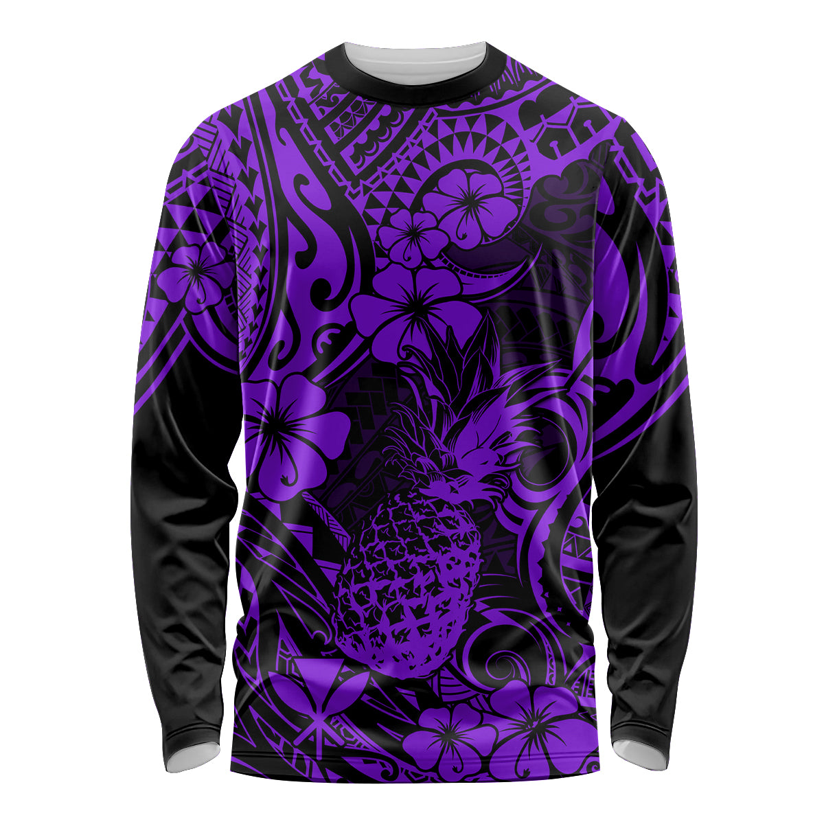 Hawaii Pineapple Long Sleeve Shirt Polynesian Pattern Purple Version - Wonder Print Shop