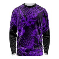 Hawaii Pineapple Long Sleeve Shirt Polynesian Pattern Purple Version - Wonder Print Shop