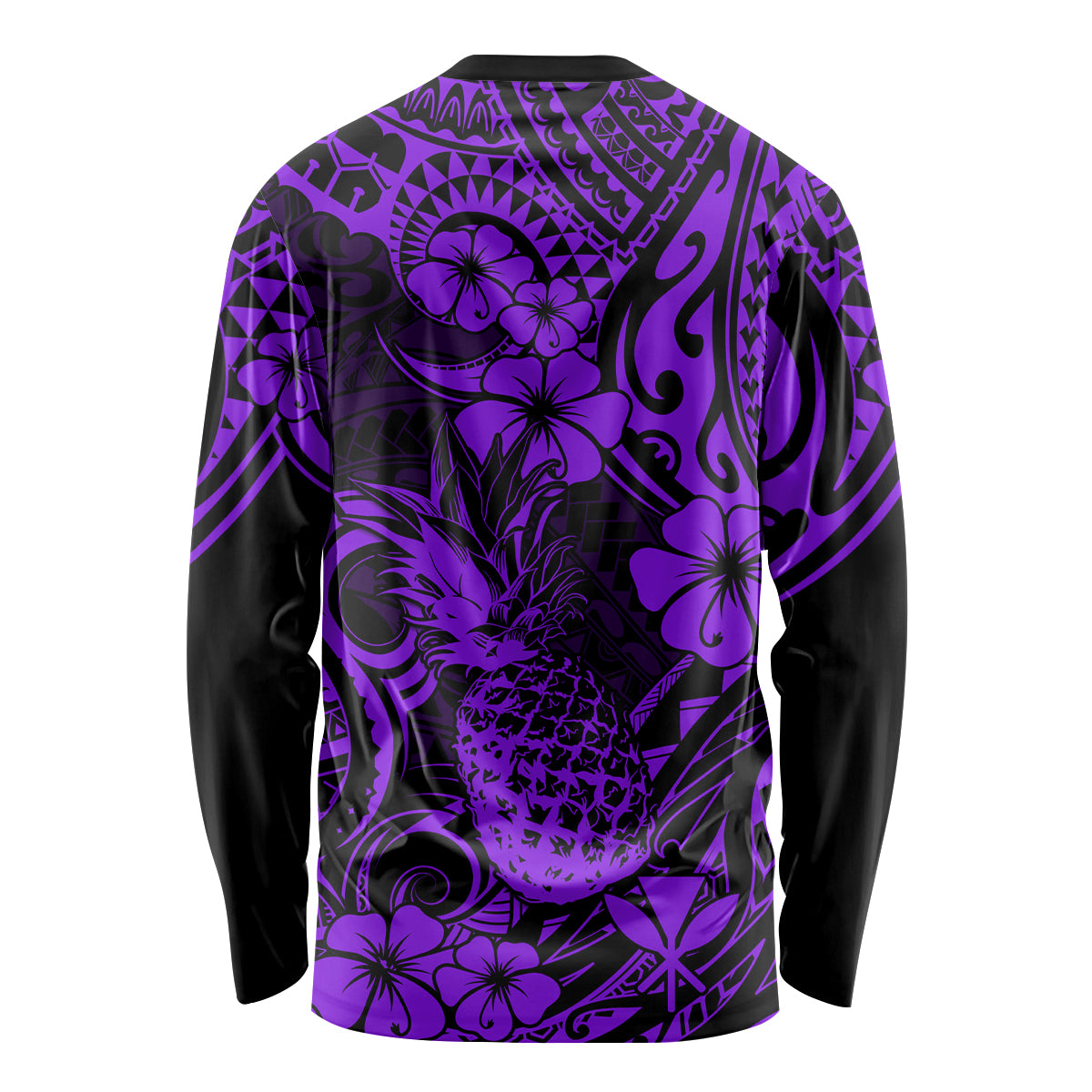 Hawaii Pineapple Long Sleeve Shirt Polynesian Pattern Purple Version - Wonder Print Shop