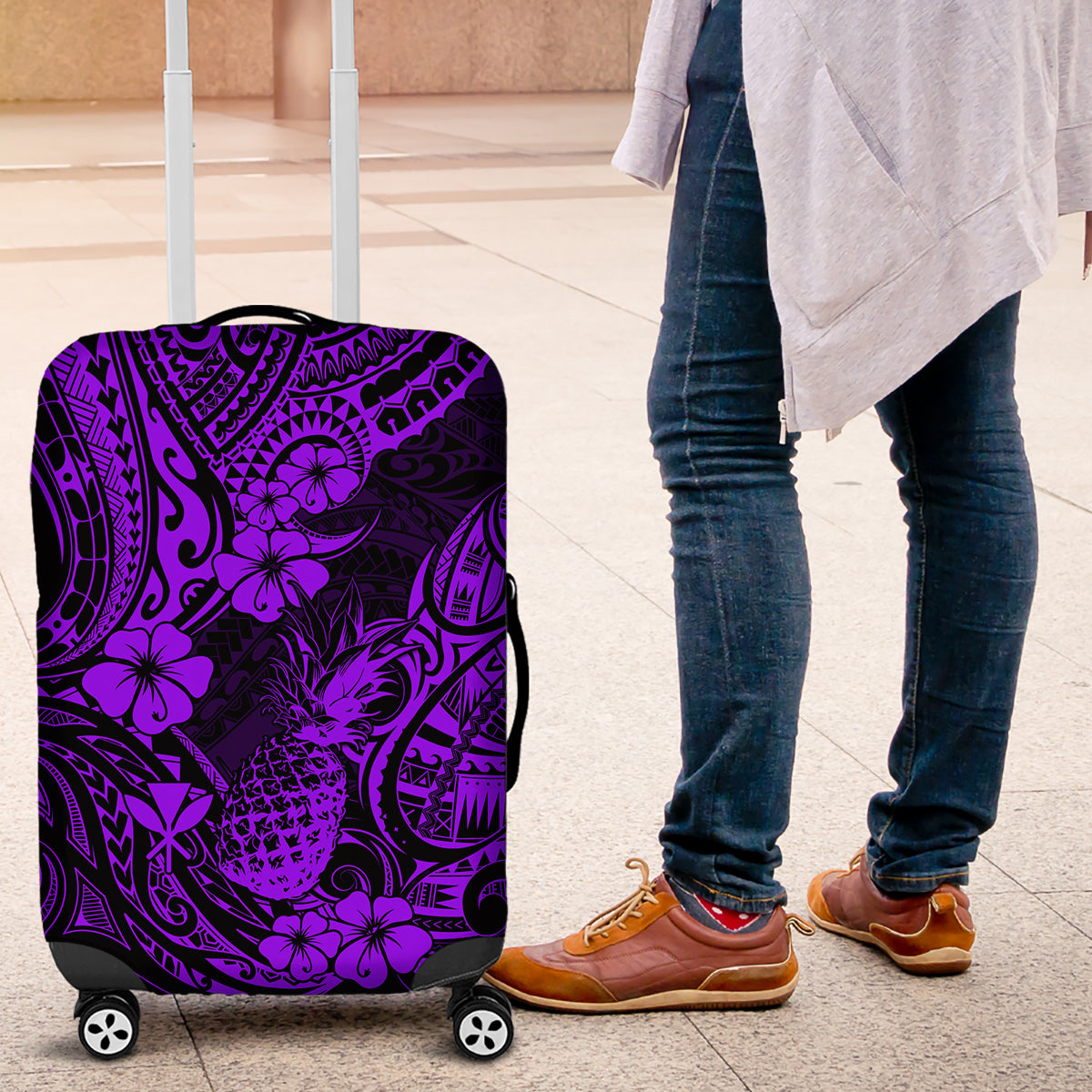 Hawaii Pineapple Luggage Cover Polynesian Pattern Purple Version - Wonder Print Shop