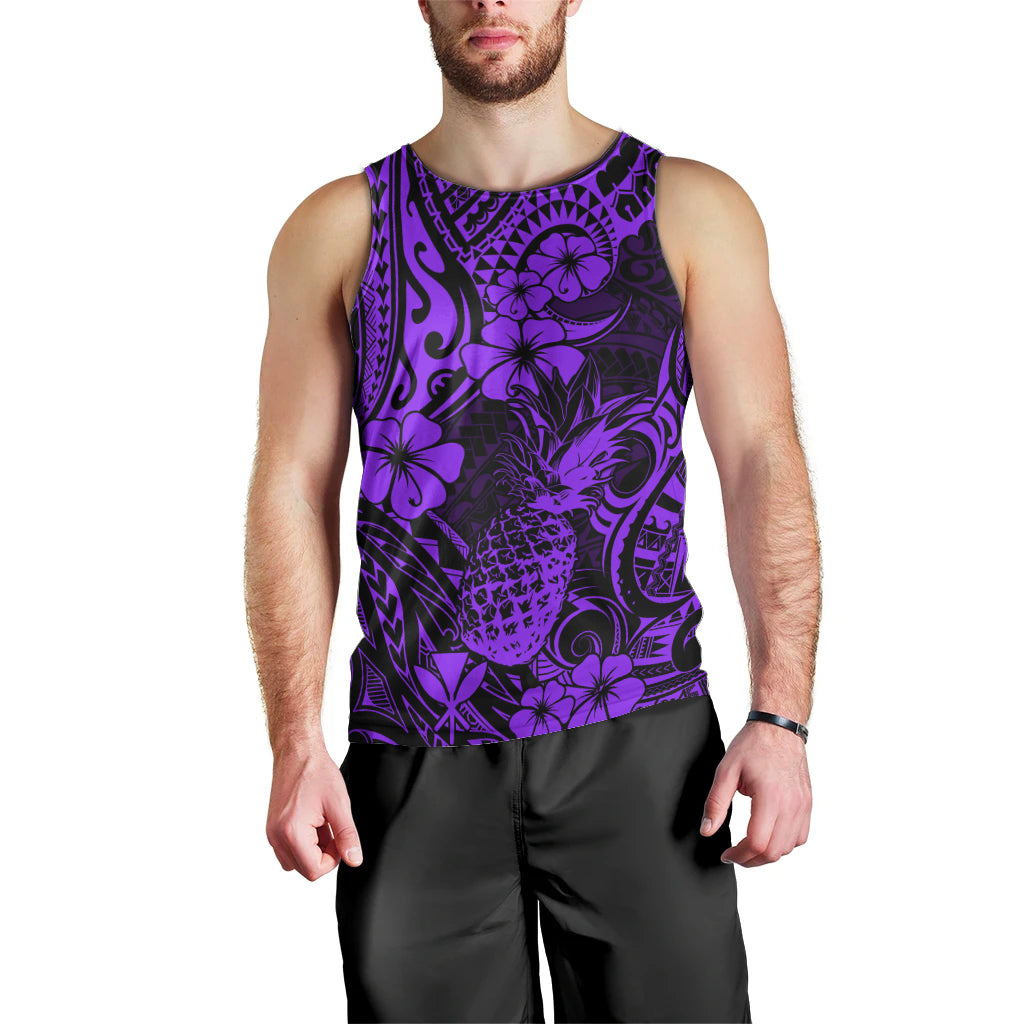 Hawaii Pineapple Men Tank Top Polynesian Pattern Purple Version - Wonder Print Shop