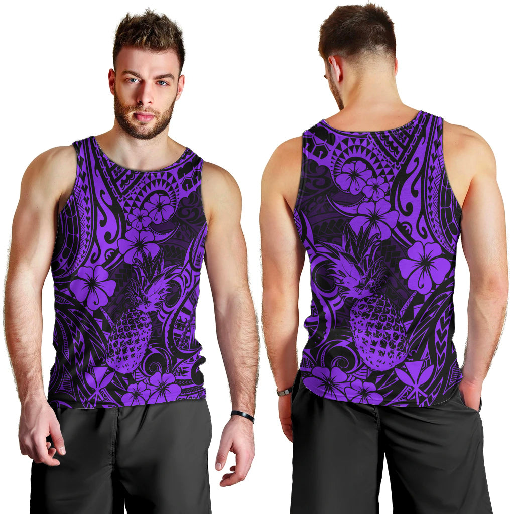 Hawaii Pineapple Men Tank Top Polynesian Pattern Purple Version - Wonder Print Shop