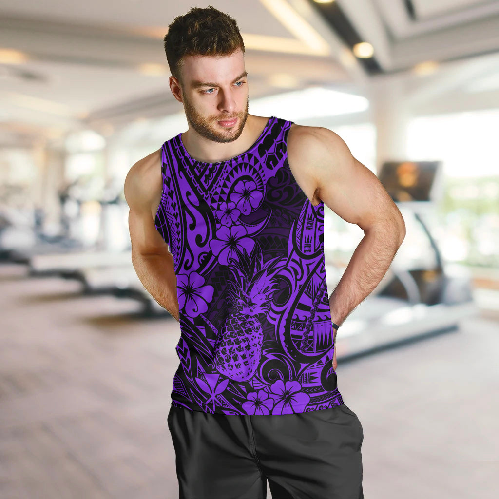 Hawaii Pineapple Men Tank Top Polynesian Pattern Purple Version - Wonder Print Shop