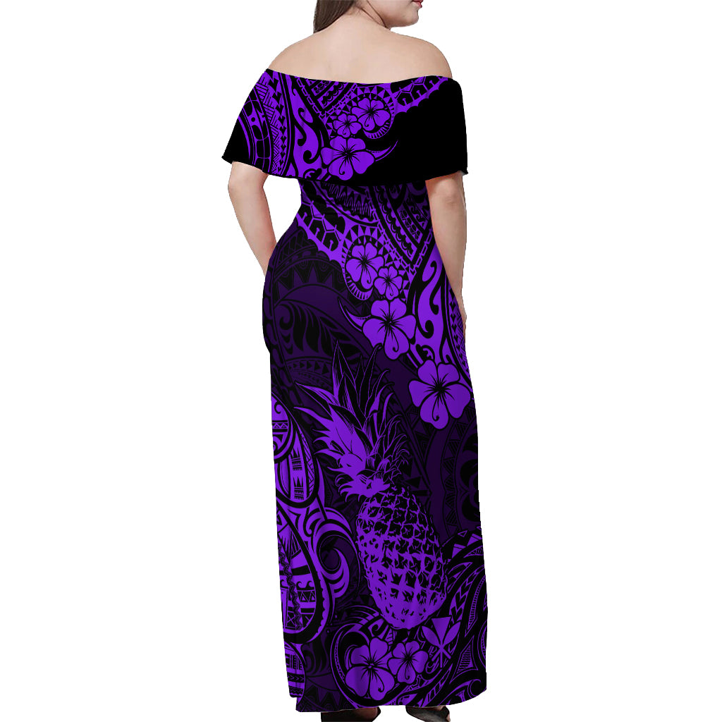 Hawaii Pineapple Off Shoulder Maxi Dress Polynesian Pattern Purple Version - Wonder Print Shop