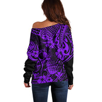 Hawaii Pineapple Off Shoulder Sweater Polynesian Pattern Purple Version - Wonder Print Shop