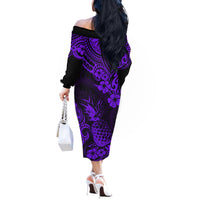 Hawaii Pineapple Off The Shoulder Long Sleeve Dress Polynesian Pattern Purple Version - Wonder Print Shop