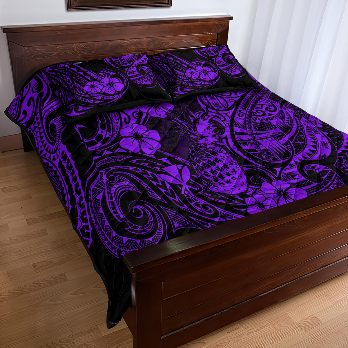 Hawaii Pineapple Quilt Bed Set Polynesian Pattern Purple Version - Wonder Print Shop