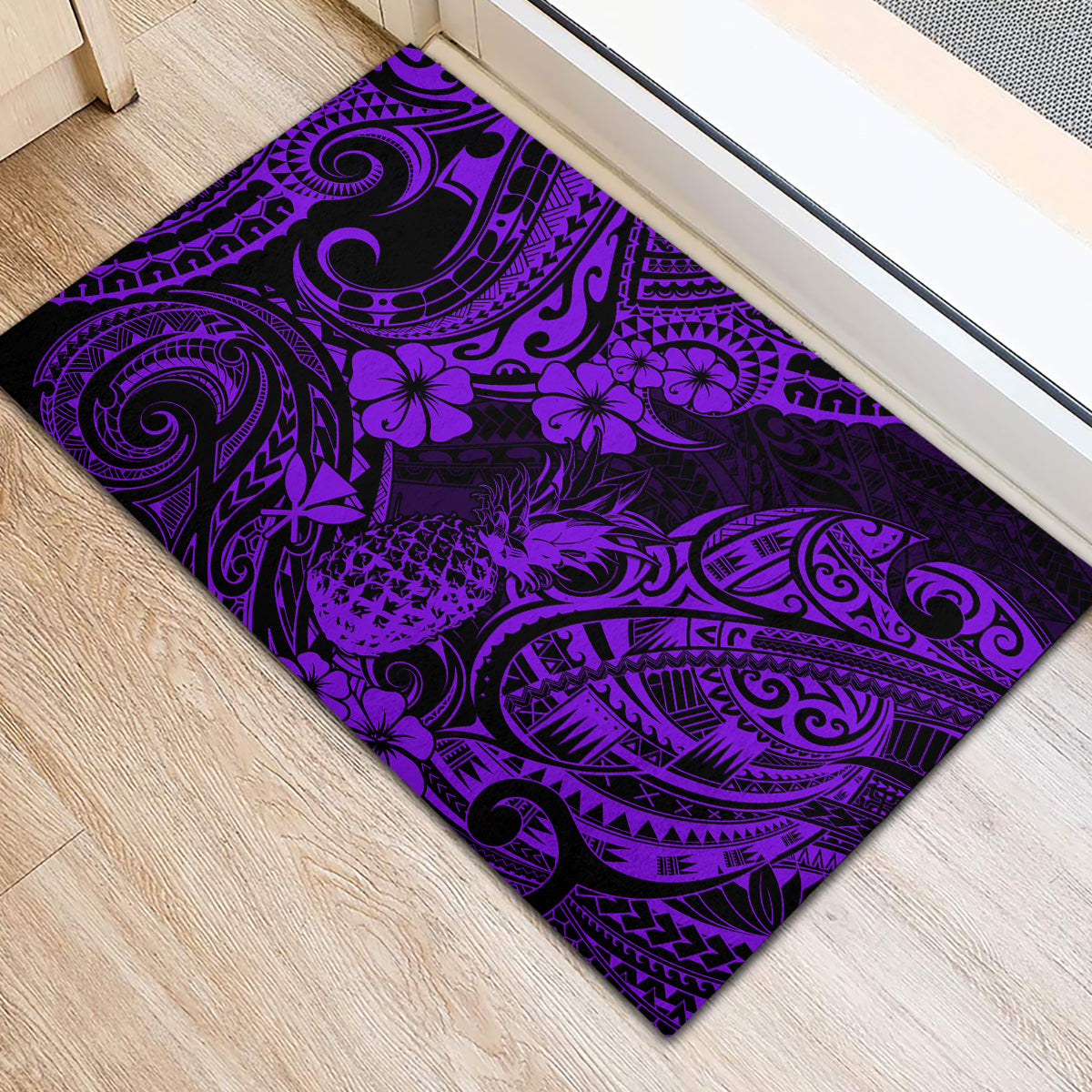Hawaii Pineapple Rubber Doormat Polynesian Pattern Purple Version - Wonder Print Shop