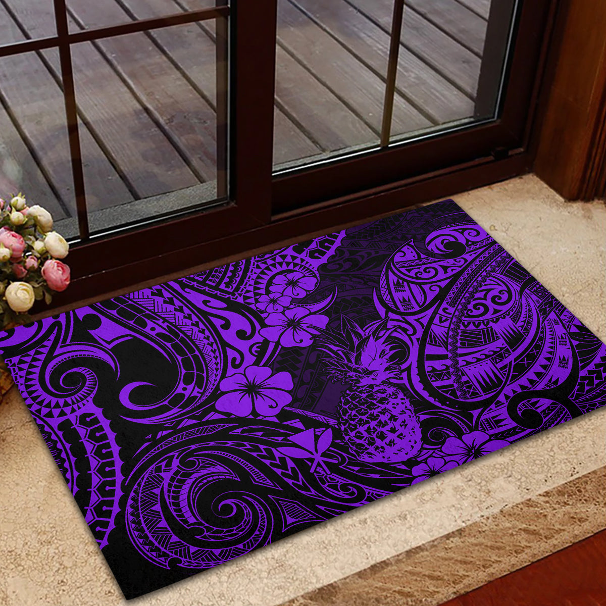 Hawaii Pineapple Rubber Doormat Polynesian Pattern Purple Version - Wonder Print Shop
