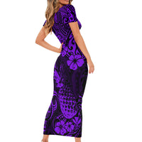 Hawaii Pineapple Short Sleeve Bodycon Dress Polynesian Pattern Purple Version - Wonder Print Shop