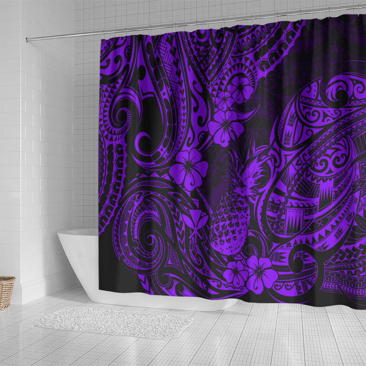 hawaii-pineapple-shower-curtain-polynesian-pattern-purple-version