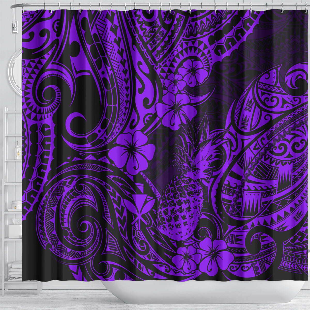 hawaii-pineapple-shower-curtain-polynesian-pattern-purple-version