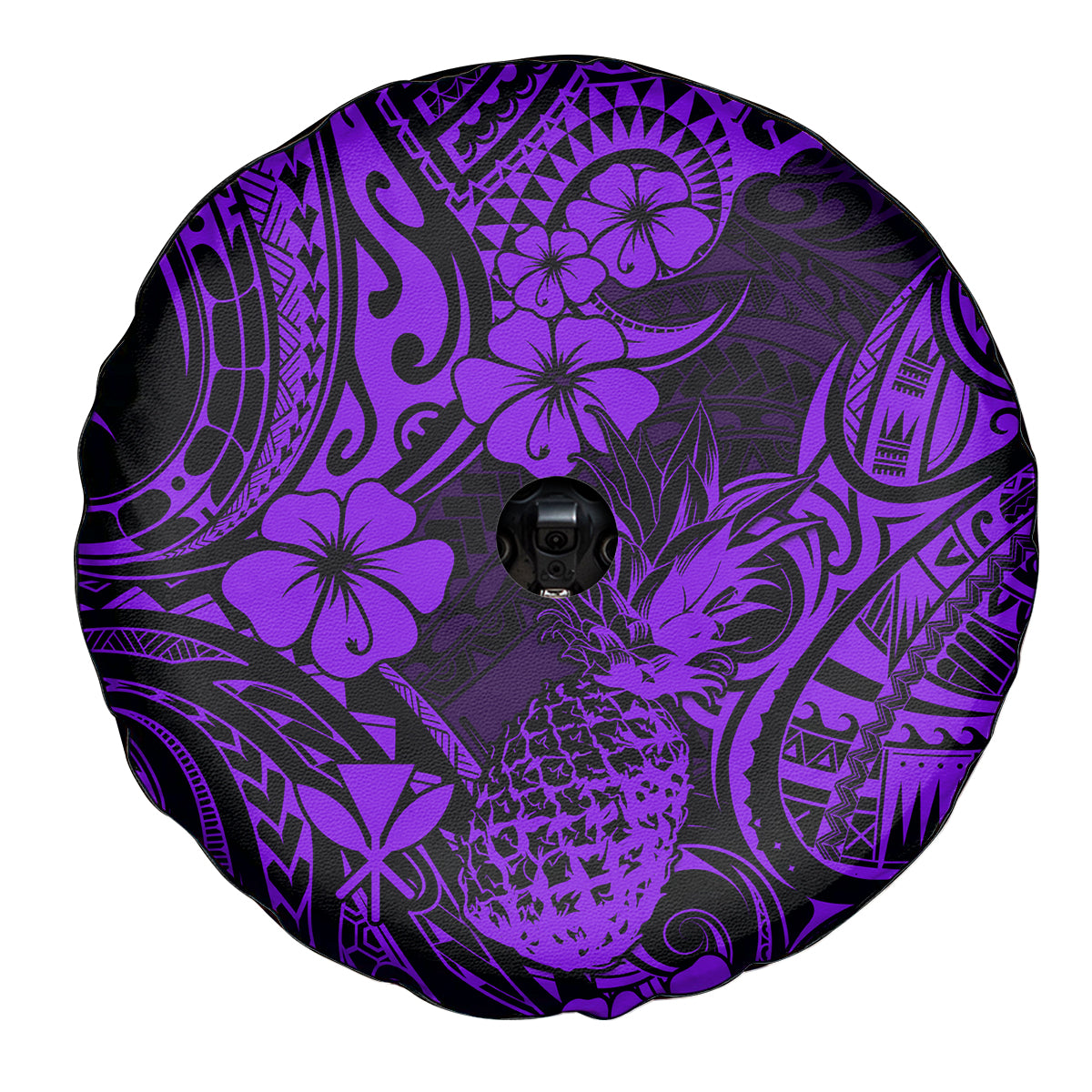 Hawaii Pineapple Spare Tire Cover Polynesian Pattern Purple Version - Wonder Print Shop