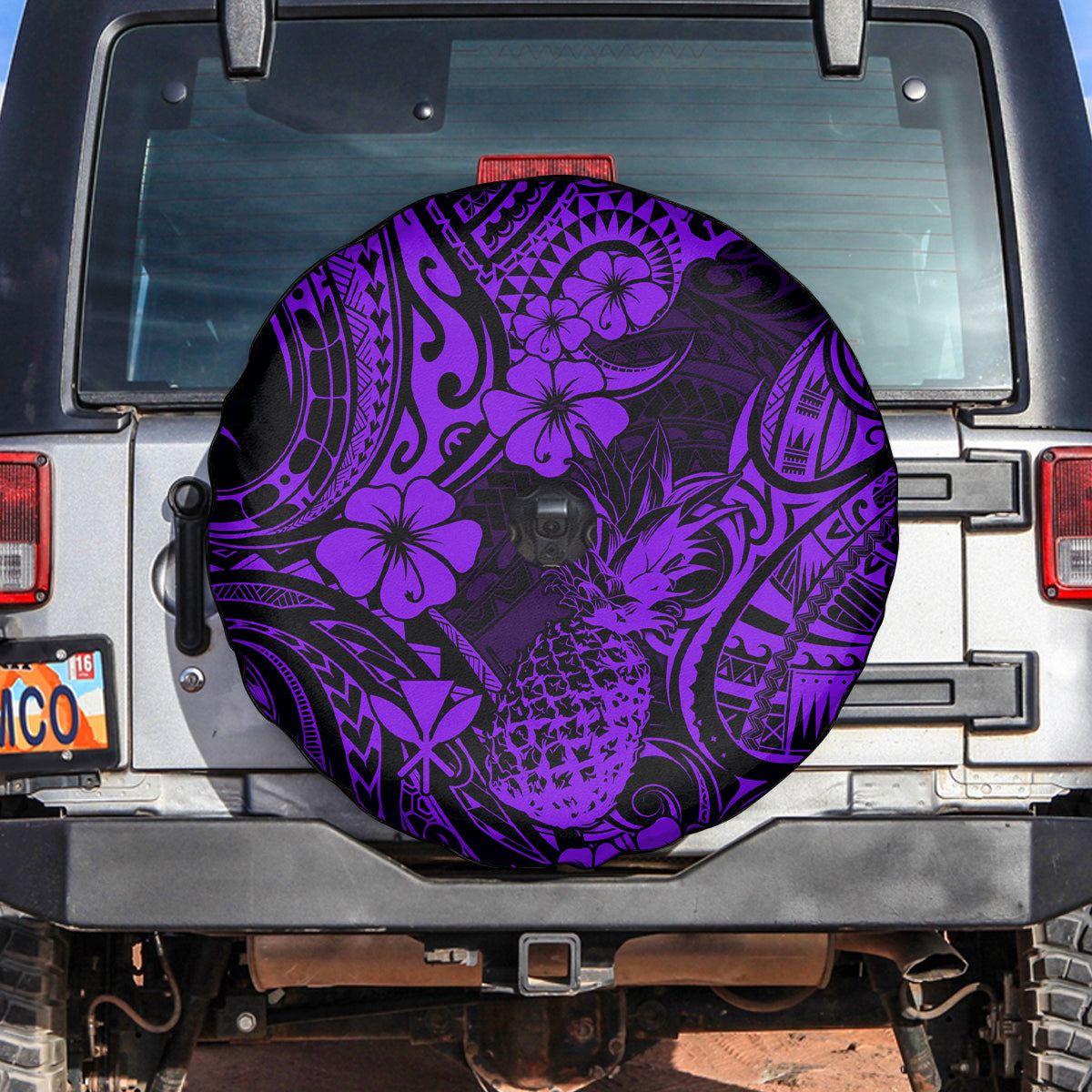 Hawaii Pineapple Spare Tire Cover Polynesian Pattern Purple Version - Wonder Print Shop