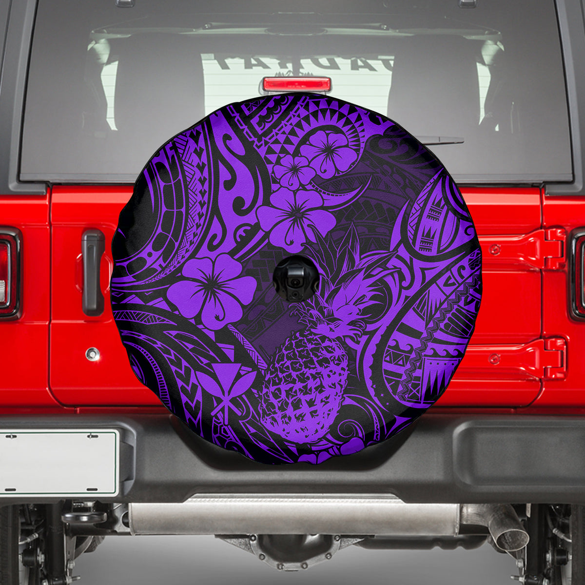 Hawaii Pineapple Spare Tire Cover Polynesian Pattern Purple Version - Wonder Print Shop