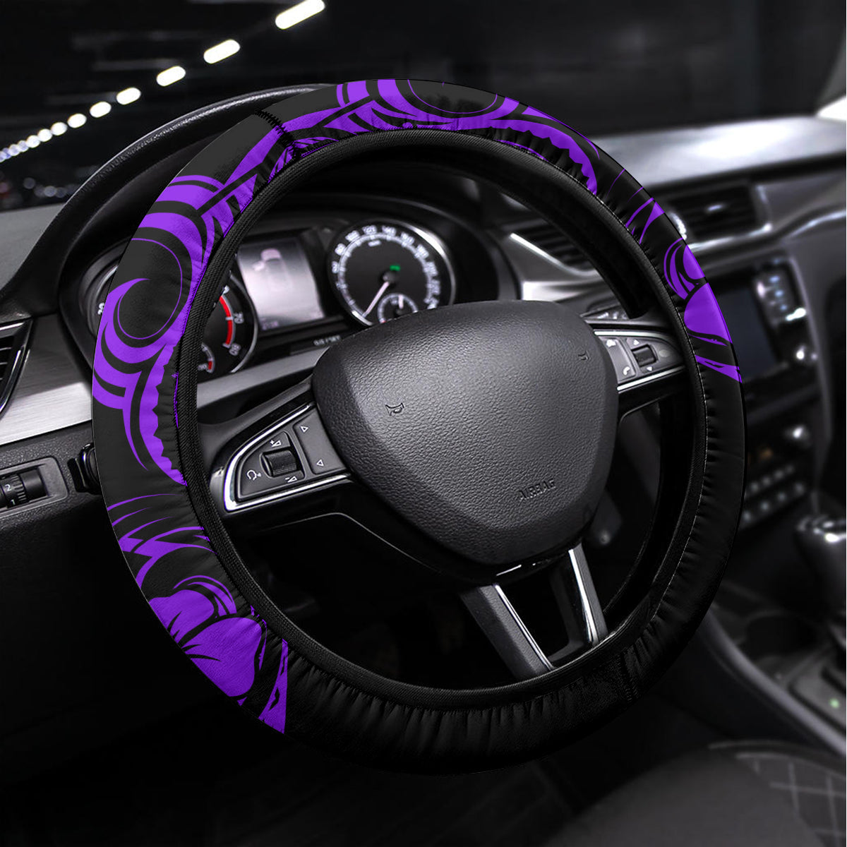 Hawaii Pineapple Steering Wheel Cover Polynesian Pattern Purple Version - Wonder Print Shop