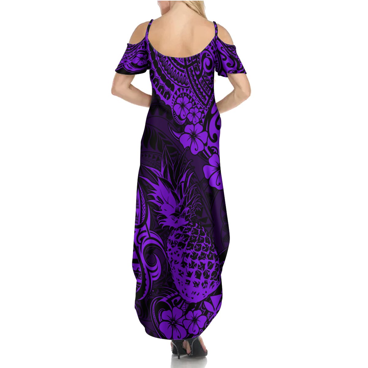 Hawaii Pineapple Summer Maxi Dress Polynesian Pattern Purple Version - Wonder Print Shop