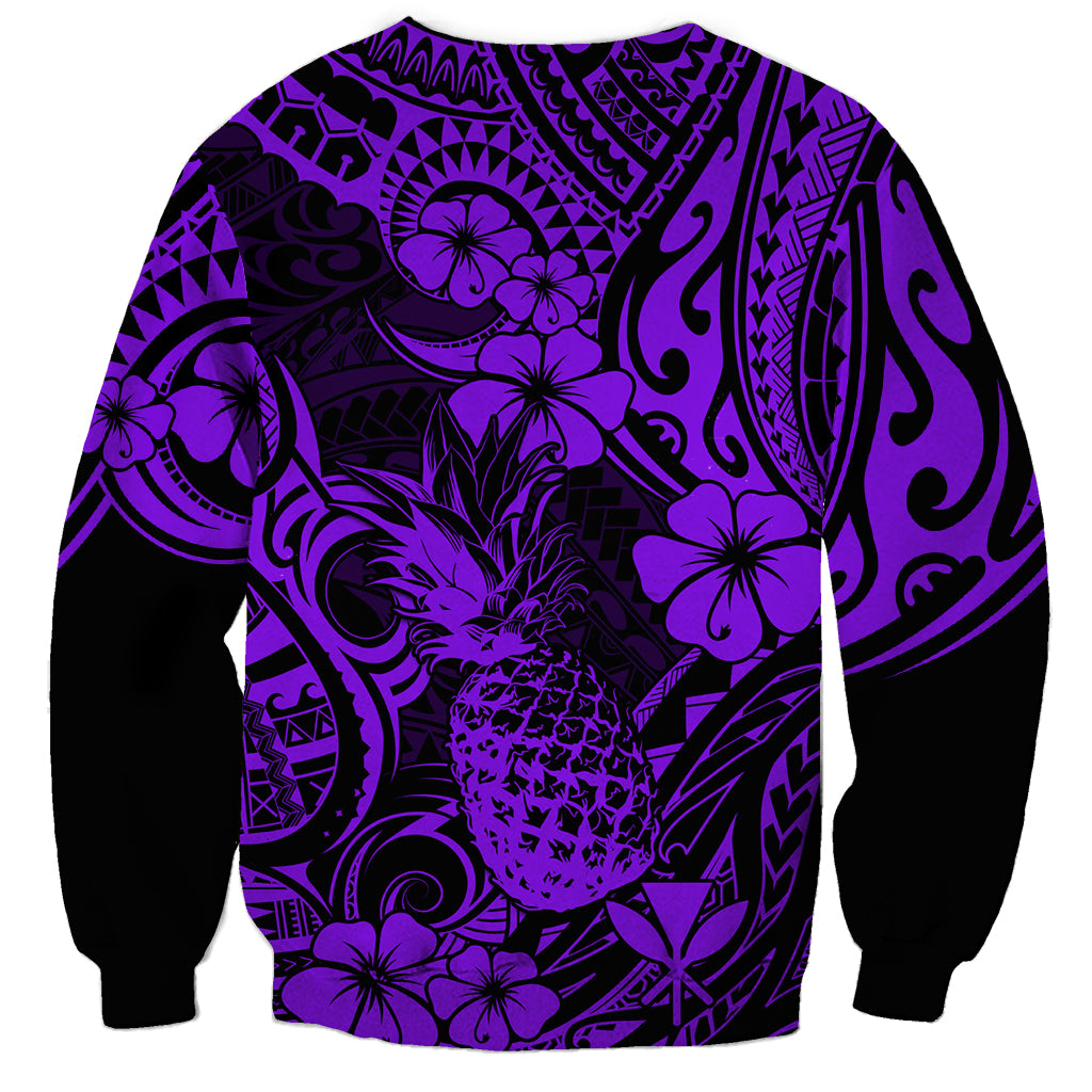 Hawaii Pineapple Sweatshirt Polynesian Pattern Purple Version - Wonder Print Shop