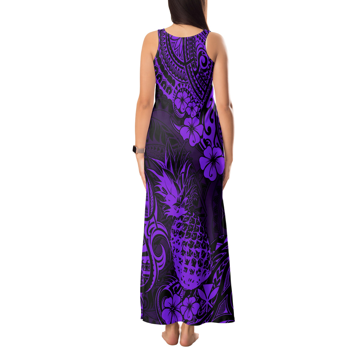 Hawaii Pineapple Tank Maxi Dress Polynesian Pattern Purple Version - Wonder Print Shop
