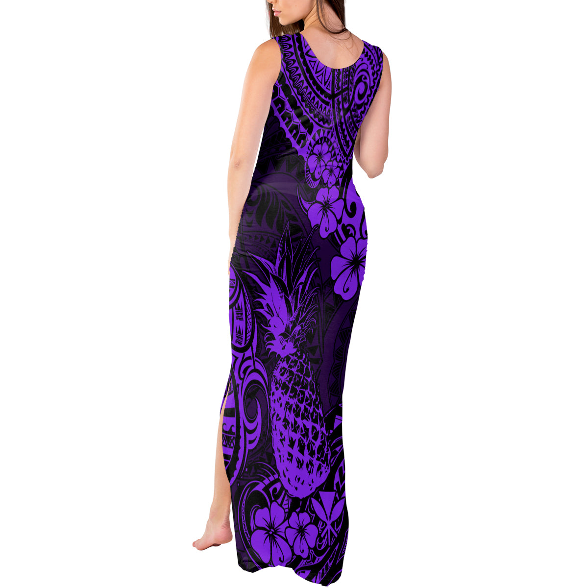 Hawaii Pineapple Tank Maxi Dress Polynesian Pattern Purple Version - Wonder Print Shop