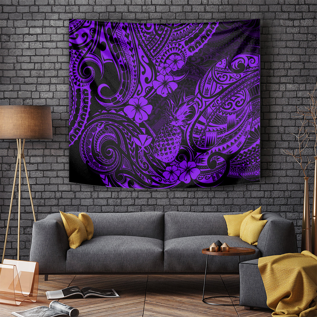 Hawaii Pineapple Tapestry Polynesian Pattern Purple Version - Wonder Print Shop