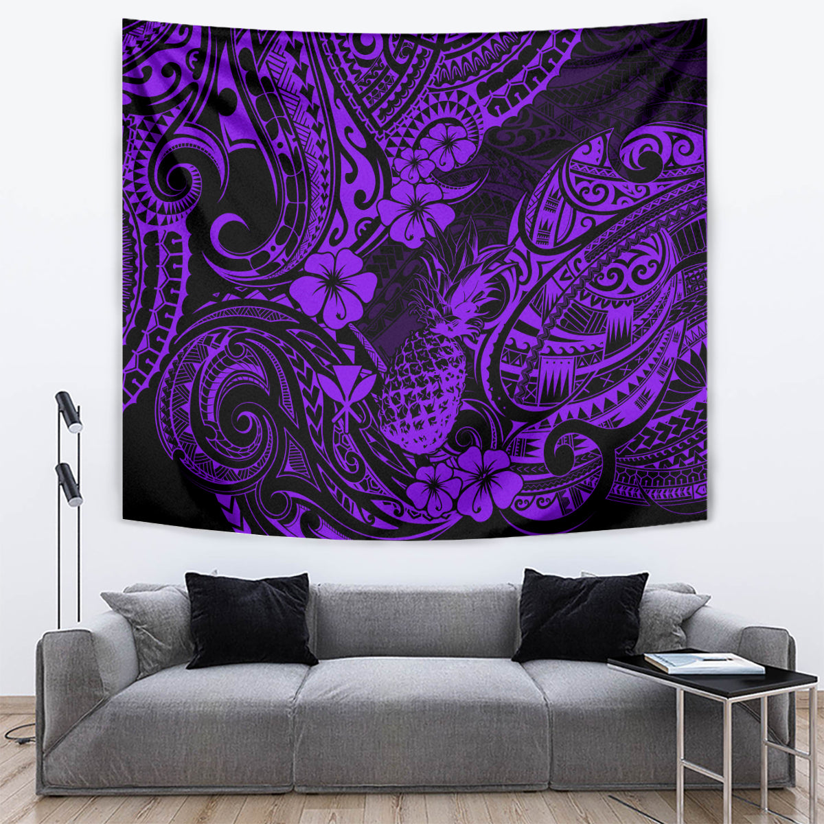 Hawaii Pineapple Tapestry Polynesian Pattern Purple Version - Wonder Print Shop