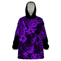Hawaii Pineapple Wearable Blanket Hoodie Polynesian Pattern Purple Version - Wonder Print Shop