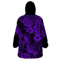 Hawaii Pineapple Wearable Blanket Hoodie Polynesian Pattern Purple Version - Wonder Print Shop