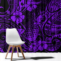Hawaii Pineapple Window Curtain Polynesian Pattern Purple Version - Wonder Print Shop