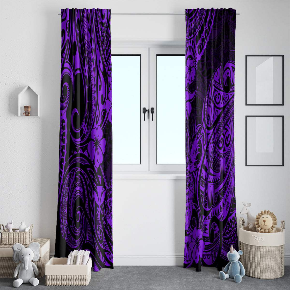 Hawaii Pineapple Window Curtain Polynesian Pattern Purple Version - Wonder Print Shop