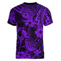 Hawaii Pineapple Women V Neck T Shirt Polynesian Pattern Purple Version - Wonder Print Shop