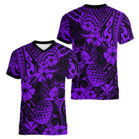 Hawaii Pineapple Women V Neck T Shirt Polynesian Pattern Purple Version - Wonder Print Shop