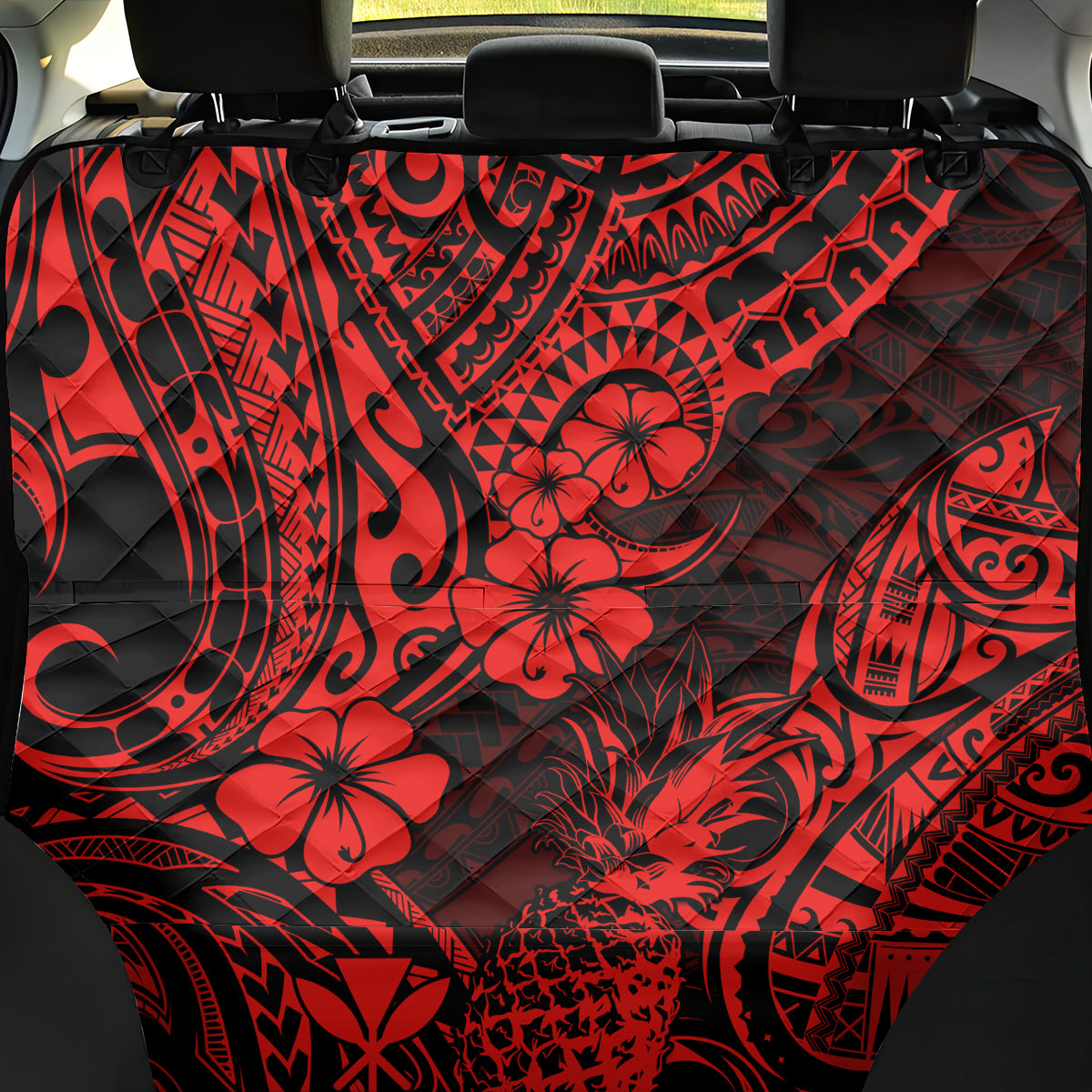 Hawaii Pineapple Back Car Seat Cover Polynesian Pattern Red Version - Wonder Print Shop