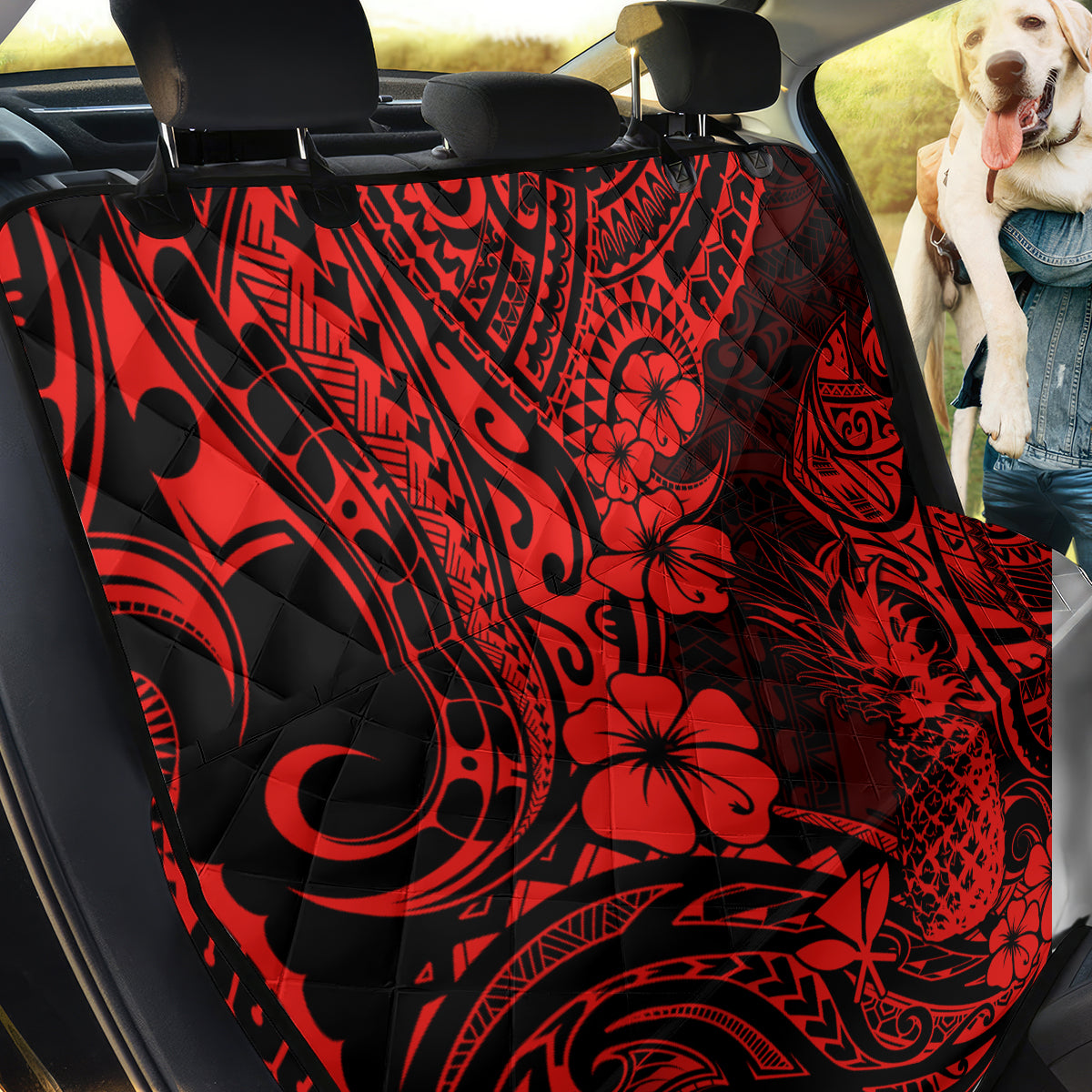 Hawaii Pineapple Back Car Seat Cover Polynesian Pattern Red Version - Wonder Print Shop