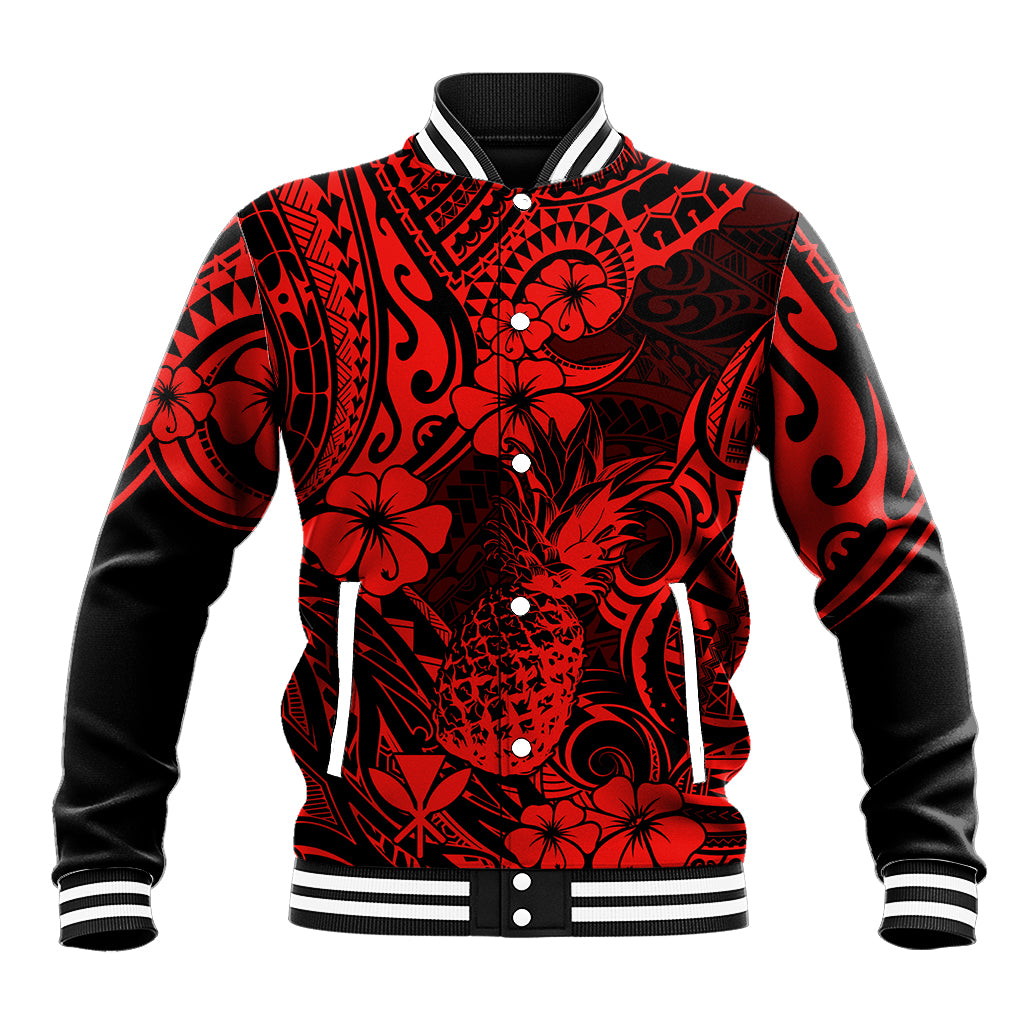 Hawaii Pineapple Baseball Jacket Polynesian Pattern Red Version - Wonder Print Shop