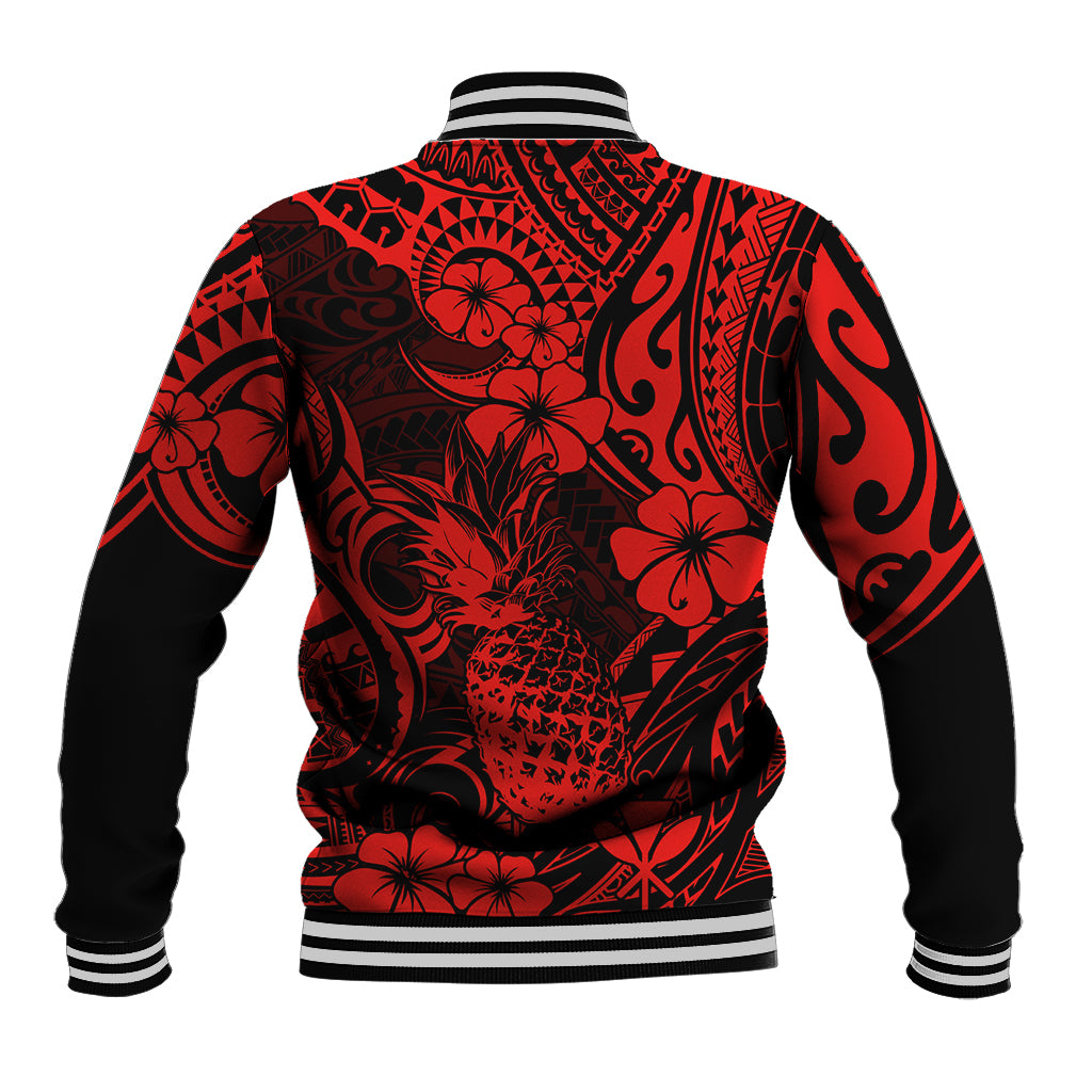 Hawaii Pineapple Baseball Jacket Polynesian Pattern Red Version - Wonder Print Shop